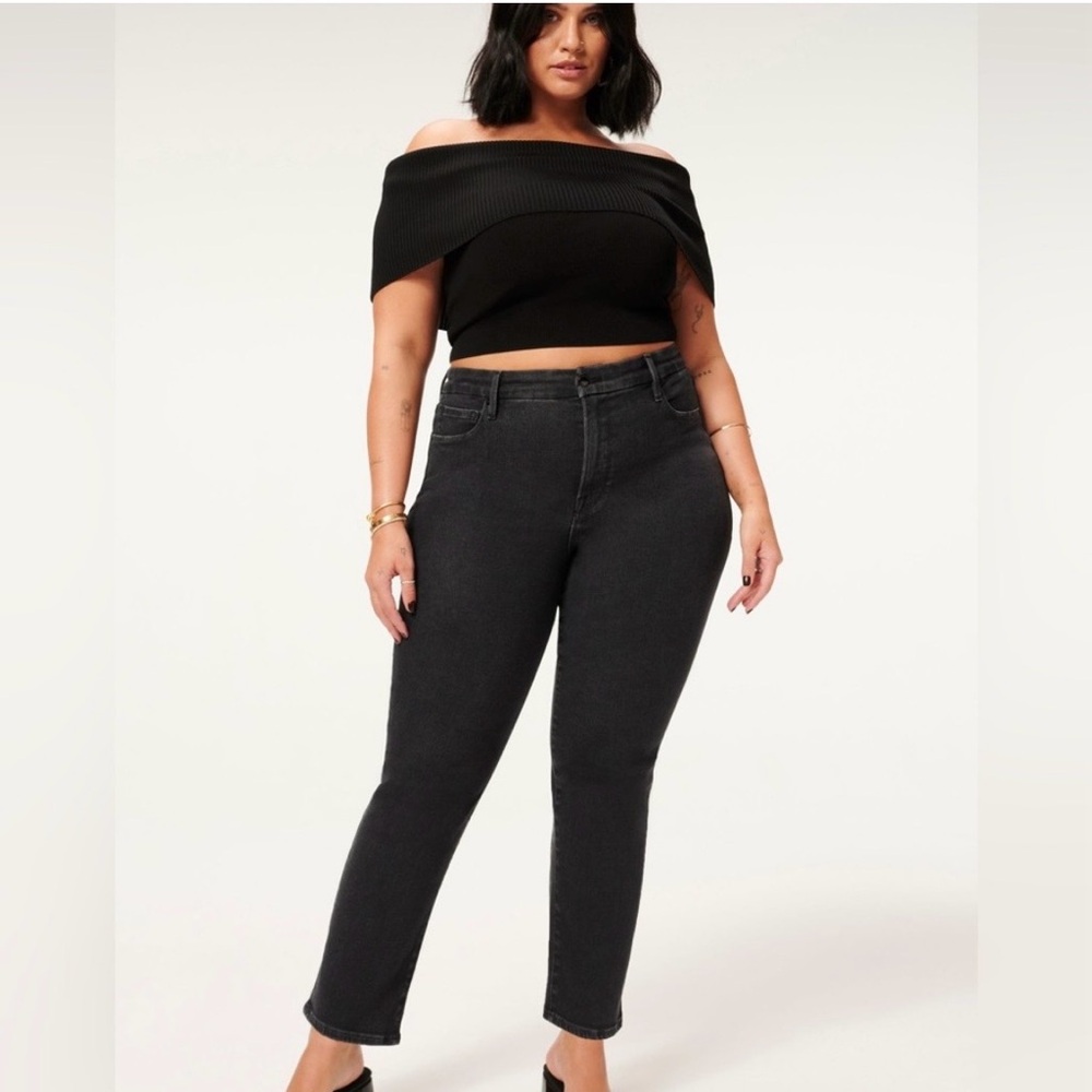 New Good American GOOD LEGS
Straight Black Denim Jeans Sz 14-32 Flat Tummy Tech